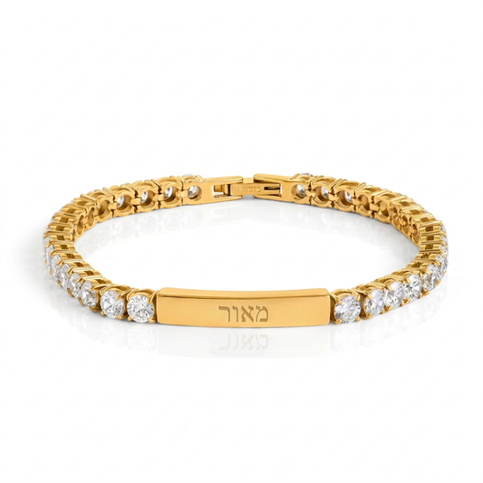 צמיד טניס משובץ אבני זירקוניה עם חריטה אישית